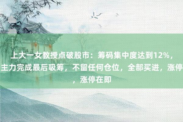 上大一女教授点破股市：筹码集中度达到12%，就是主力完成最后吸筹，不留任何仓位，全部买进，涨停在即