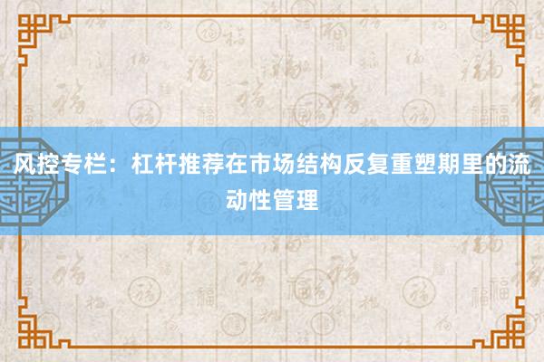 风控专栏：杠杆推荐在市场结构反复重塑期里的流动性管理