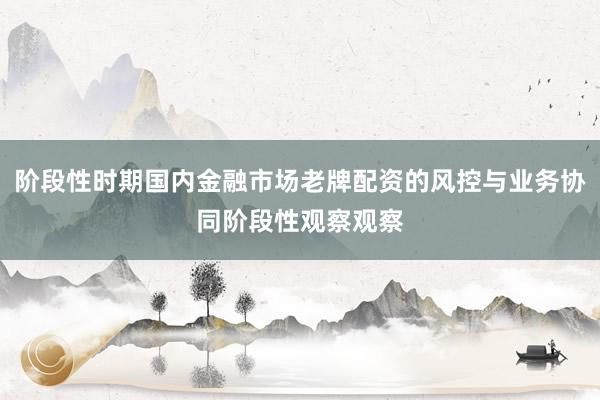 阶段性时期国内金融市场老牌配资的风控与业务协同阶段性观察观察