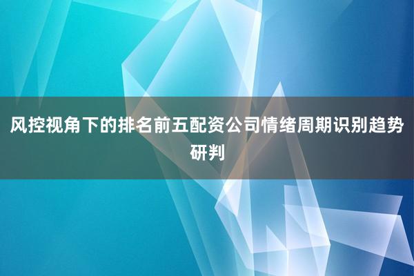 风控视角下的排名前五配资公司情绪周期识别趋势研判