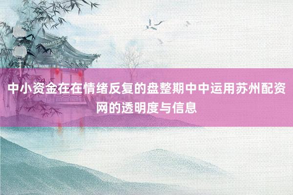 中小资金在在情绪反复的盘整期中中运用苏州配资网的透明度与信息