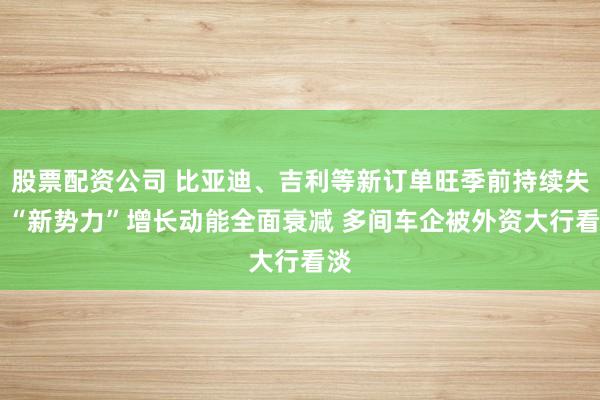 股票配资公司 比亚迪、吉利等新订单旺季前持续失速 “新势力”增长动能全面衰减 多间车企被外资大行看淡