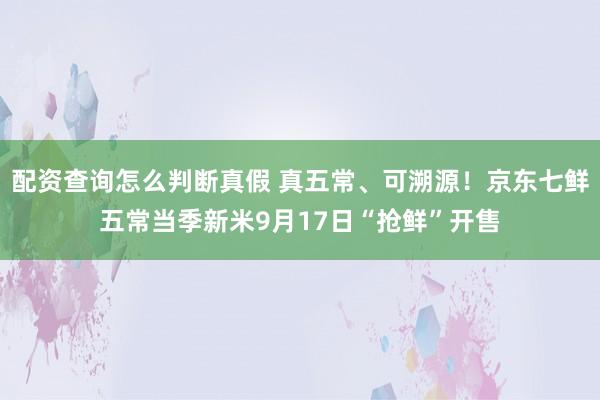 配资查询怎么判断真假 真五常、可溯源！京东七鲜五常当季新米9月17日“抢鲜”开售