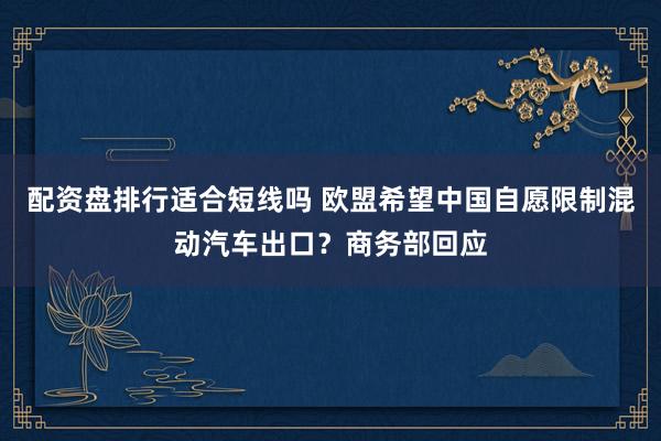 配资盘排行适合短线吗 欧盟希望中国自愿限制混动汽车出口？商务部回应